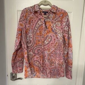 Lands' End Pink and Orange Paisley Button-Down Shirt